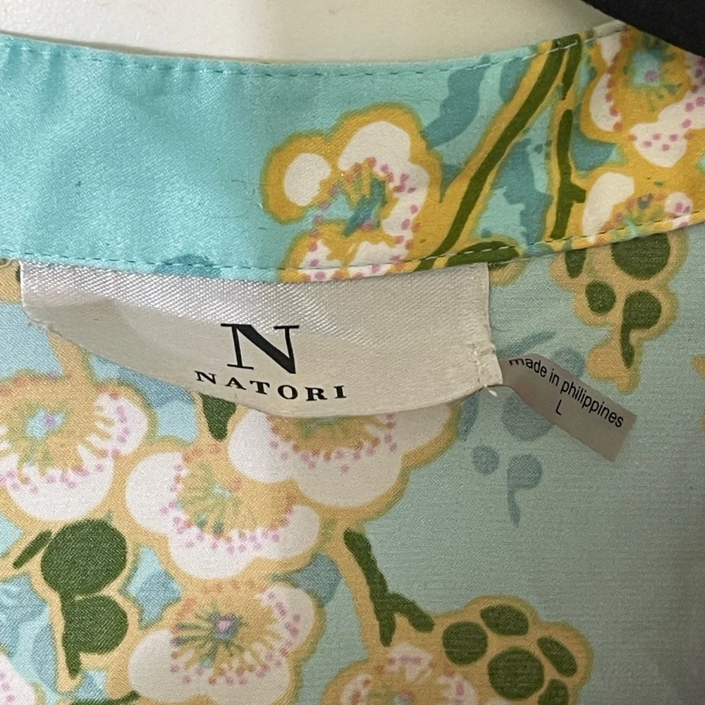 Natori Harumi Satin Pajama-Top Pull-Over Long Sleeve Floral Multicolor Women L - Picture 6 of 8